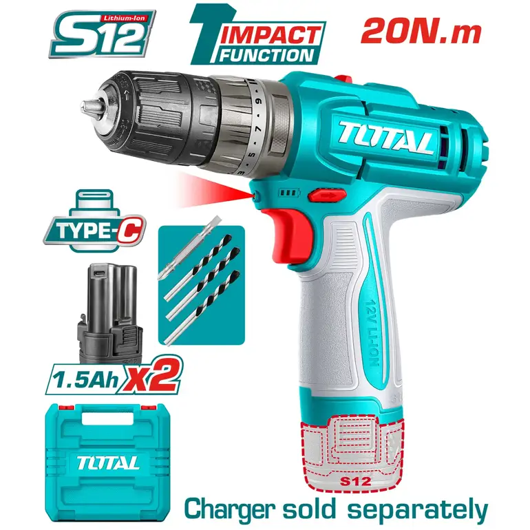 دريل بطارية رجاج 12V 20N.m بطاريتين بدون شاحن   TIDLI12206 توتال 