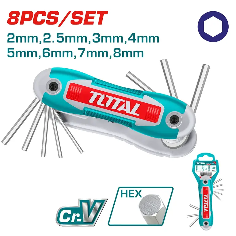 طقم مفتاح النكي مطوي مسدس  8PCS/SET    THT1061826 توتال 