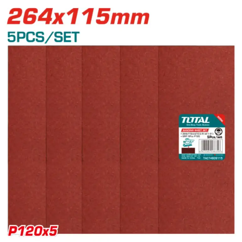 طقم ورق صنفرة 264X155mm 5PCS/SET P120X5   TAC74926115 توتال 