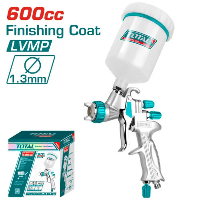 مسدس رش بويا على الهواء 600CC 1.3mm مقلوب كوب بلاستيك   TAT10605 توتال 