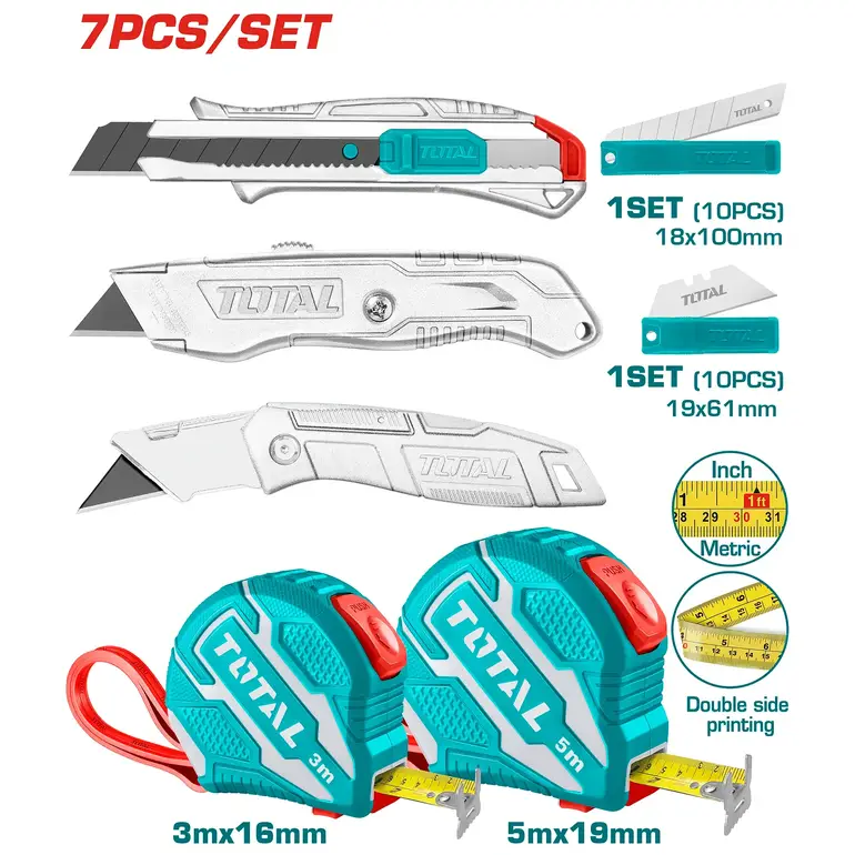 مجموعة مشارط مع امتار على كرت  7PCS/SET    TOS23036 توتال 
