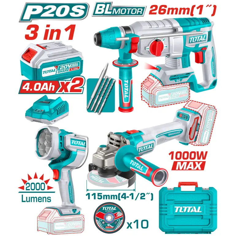 مجموعة عدة بطارية 20V 3-IN-1    TOSLI250183 توتال 