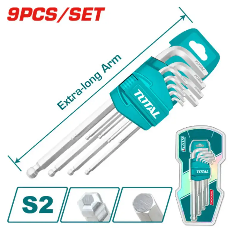 طقم مفاتيح النكي  9PCS/SET مسدس راس دائري طويل   THT106292 توتال 