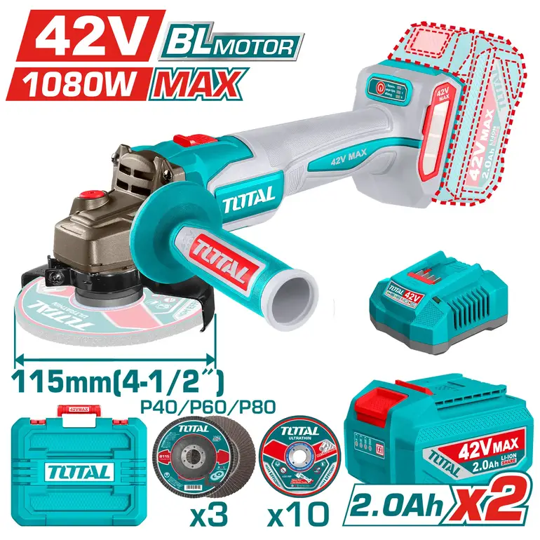 صاروخ بطارية 42V 4-1/2" شنطة بلاستيك مع بطارية إضافية و شاحن   TAGLI4108112 توتال 