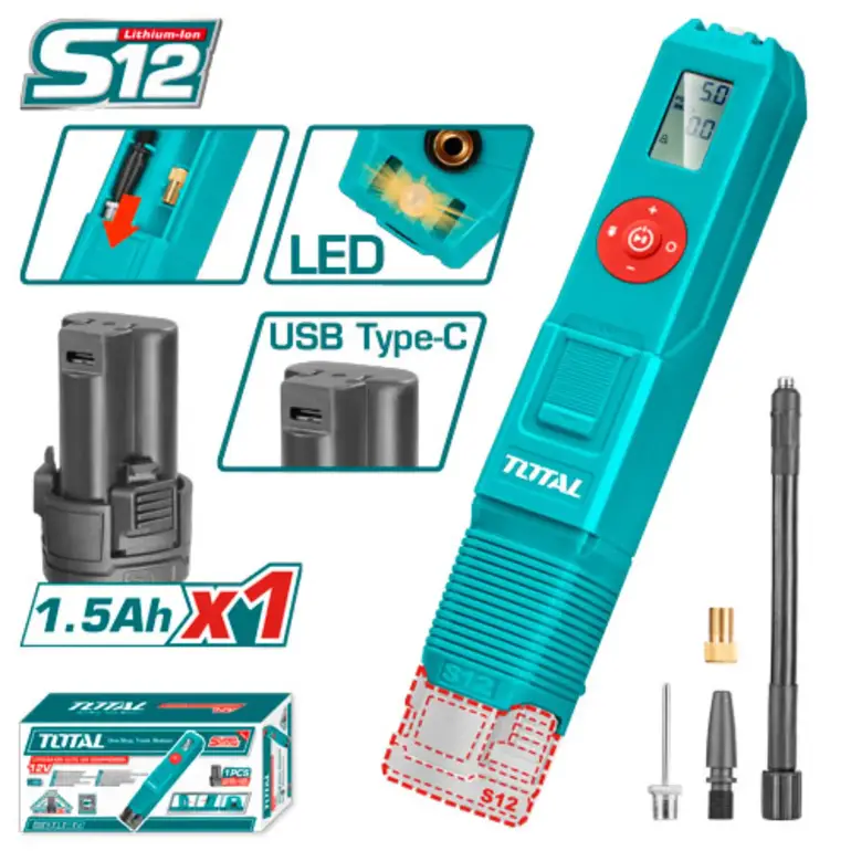 منفاخ كفرات سيارة على بطارية 12V 11BAR بطارية واحدة بدون شاحن   TACLI12012 توتال 