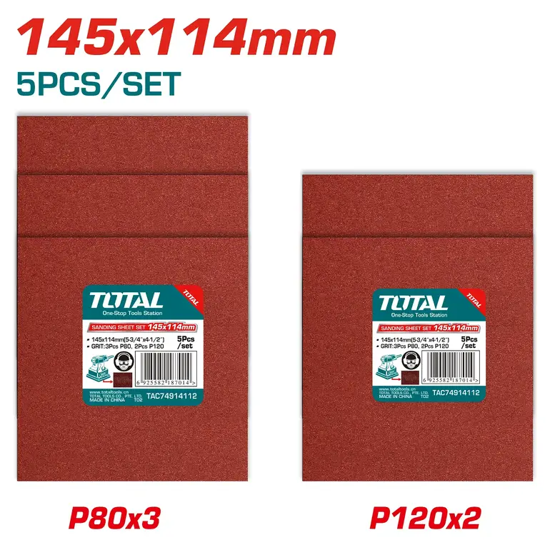 طقم ورق صنفرة 145x114mm 5PCS/SET P80X3/P120X2   TAC74914112 توتال 