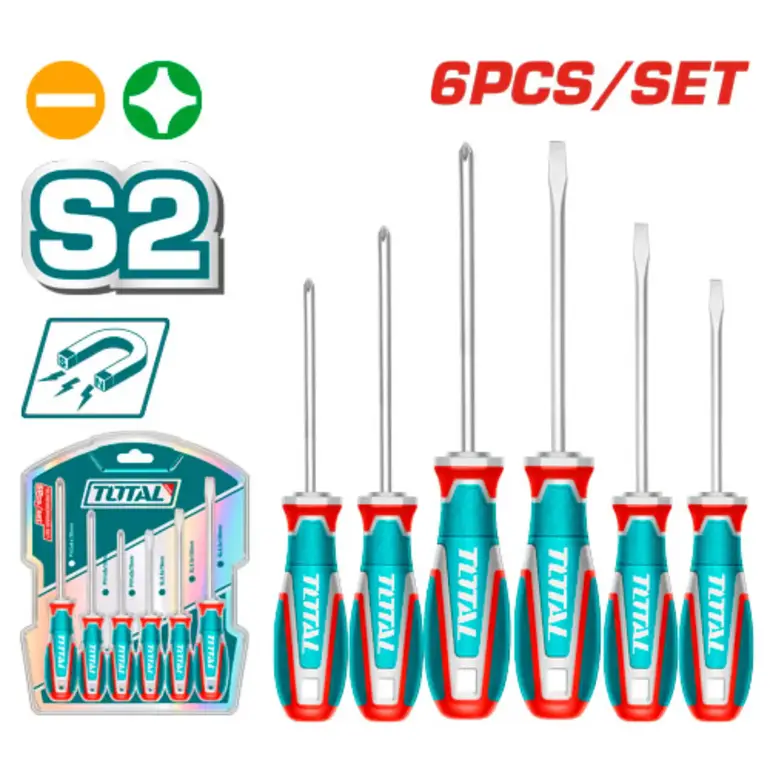 طقم مفكات براغي يد ربر نوع اول  6PCS/SET عادي / مصالب   TKSDS0626 توتال 