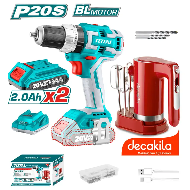 مجموعة دريل بطارية مع خلاط 20V     TOSLI23062 توتال 