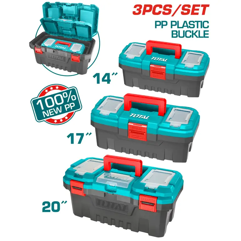 طقم صندوق عدة بلاستيك فارغ 14"&amp;17"&amp;20" 3PCS/SET قفل بلاستيك   TPBXK0031 توتال 