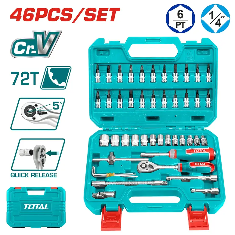 طقم حبوب شنطة بلاستيك 1/4" 46PCS/SET    THT141462 توتال 