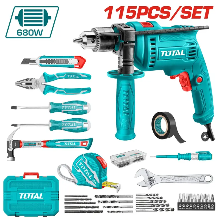طقم دريل مع عدة شنطة  680W 115PCS/SET    THKTHP1152 توتال 