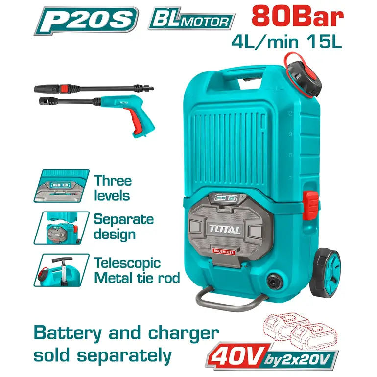 ماكينة غسيل بطارية 40V 80BAR بدون بطارية و شاحن  (المنتج يباع بدون بطارية وشاحن ) TPWLI4006 توتال 