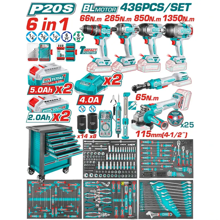 دولاب عدة كامل 1/2"&amp;1/4"&amp;3/8" 436PCS/SET مع مجموعة لاسلكية 6-IN-1  