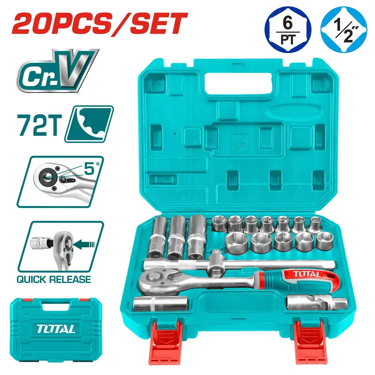 طقم حبوب شنطة بلاستيك 1/2" 20PCS/SET    THT121201 توتال 