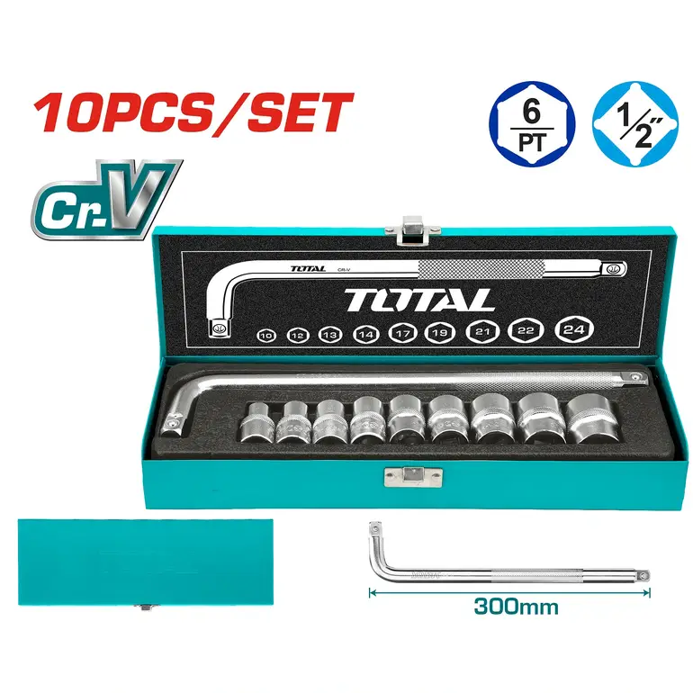 طقم حبوب صندوق معدن 1/2" 10PCS/SET    THTL121101 توتال 