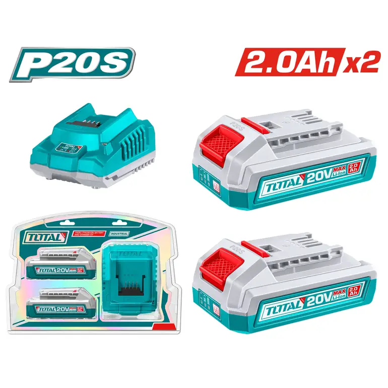 طقم بطارية مع شاحن 20V 2.0Ah x2    TFBCPK1222 توتال 