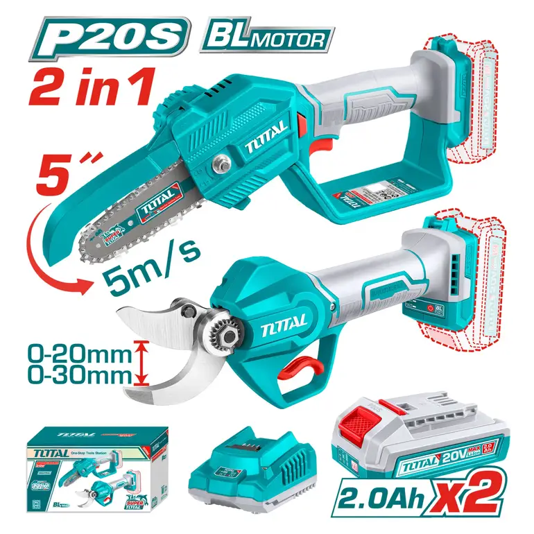 مجموعة مقص اغصان مع منشار شجر 5" على بطارية  20V 2-IN-1    TOSLI23012 توتال 