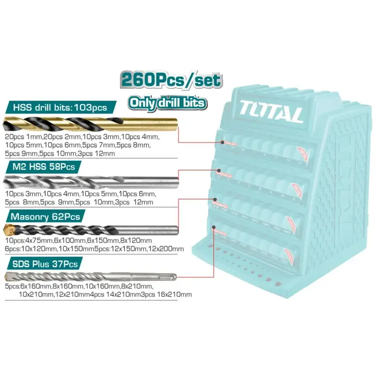 مجموعة ريش دريل متنوعة  260PCS/SET    TAKD2608M-1 توتال 