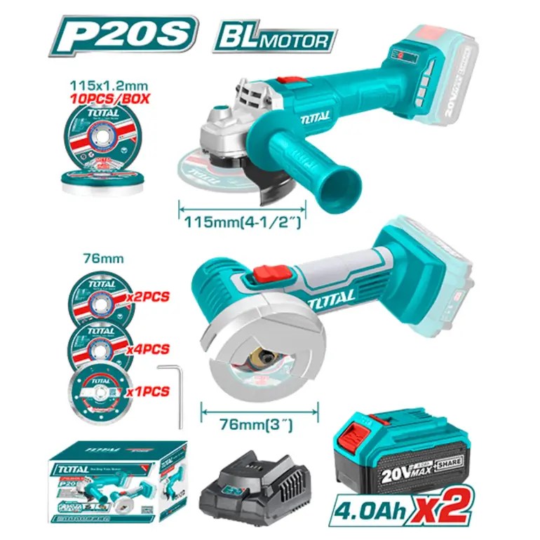 مجموعة صاروخ مع صاروخ راس جانبي على بطارية ومجموعة ديسكات 20V 2-IN-1    TOSLI2211415 توتال 