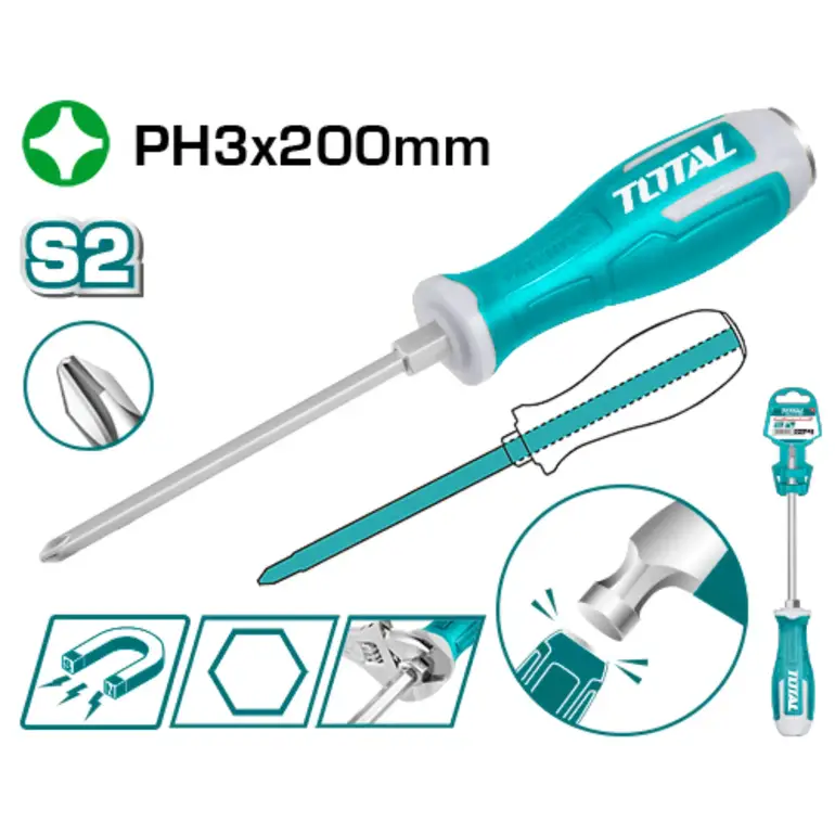 مفك براغي يد ربر طرق PH3X200mm  مصالب   THGSPH32006 توتال 