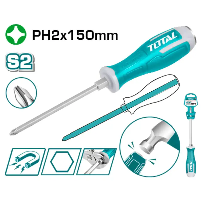مفك براغي يد ربر طرق PH2X150mm  مصالب   THGSPH21506 توتال 