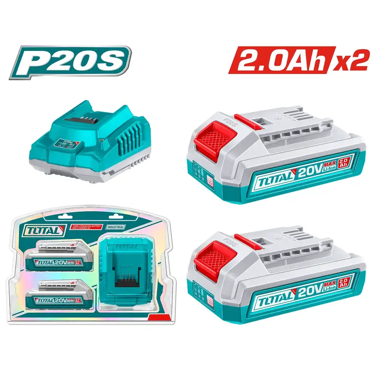 طقم بطارية مع شاحن 20V 2.0Ah x2    TFBCPK2212 توتال 