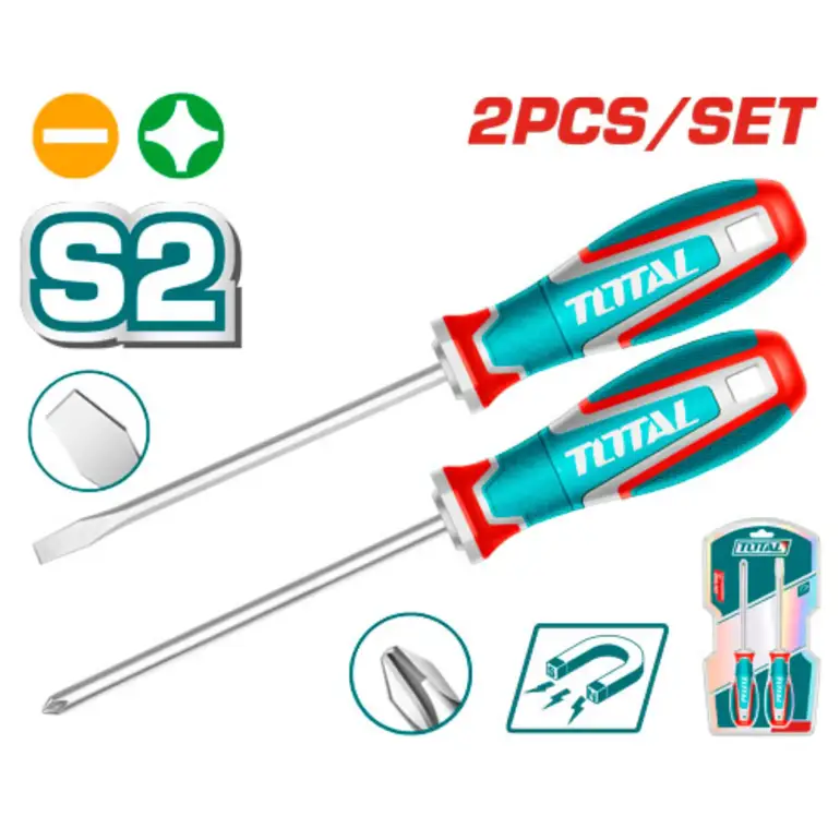 طقم مفكات براغي يد ربر نوع اول  2PCS/SET عادي / مصالب   TKSDS0226 توتال 