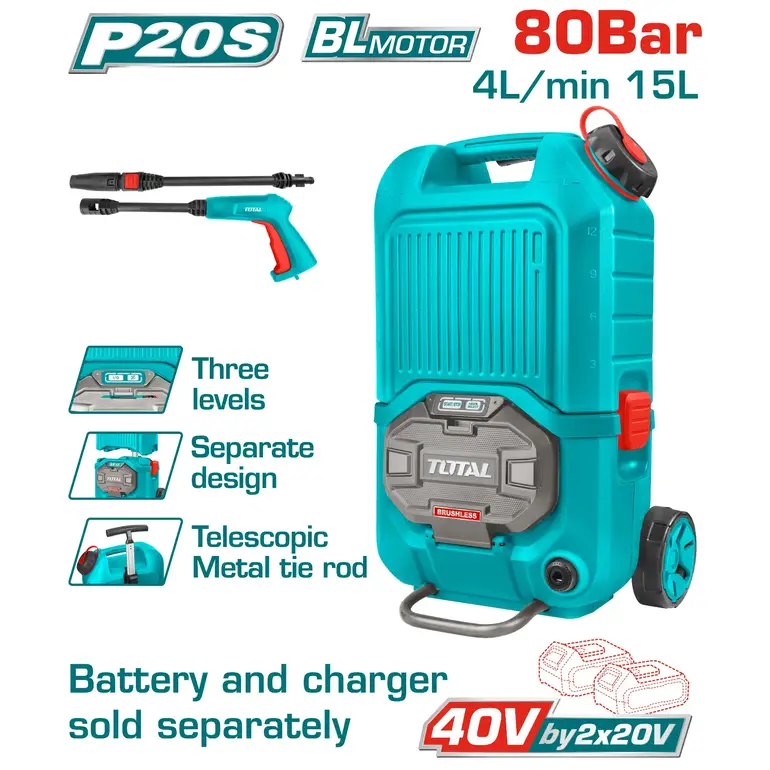 ماكينة غسيل بطارية 40V 80BAR بدون بطارية و شاحن  (المنتج يباع بدون بطارية وشاحن ) TPWLI4006 توتال 