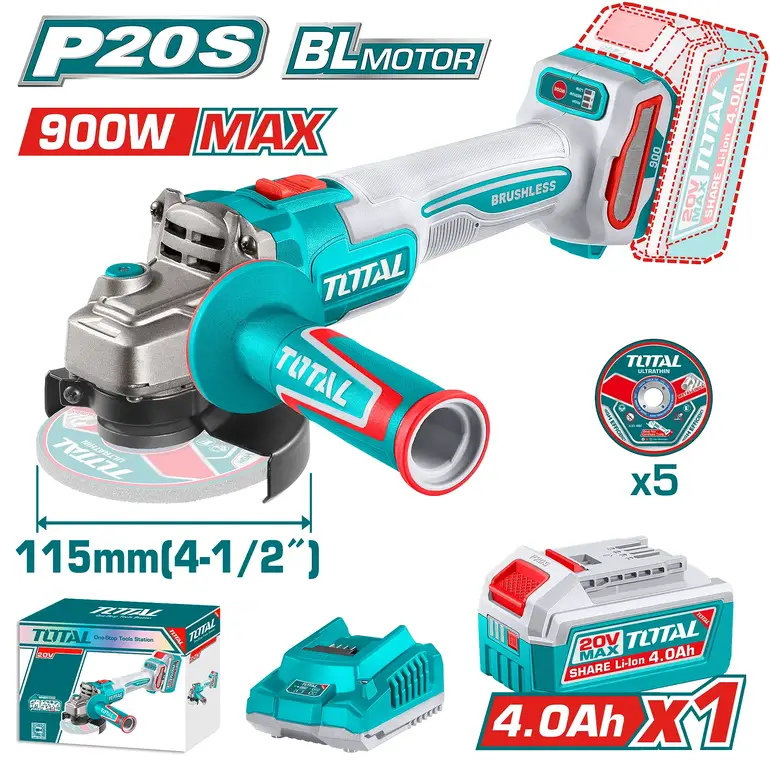 صاروخ بطارية 20V 4-1/2" شنطة بلاستيك مع بطارية و شاحن   TAGLI261521 توتال 