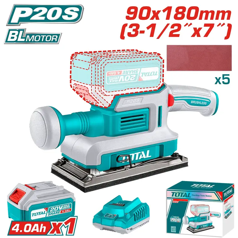 حفافة بطارية 20V 90x180MM بطارية واحدة و شاحن مستطيلة  TFSLI20311 توتال 