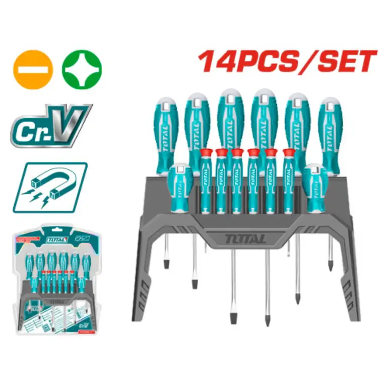 مجموعة مفكات على استاند  14PCS/SET    THT250614 توتال 