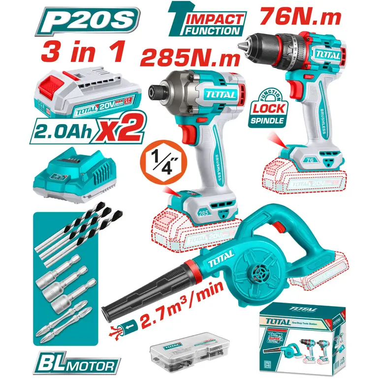مجموعة عدة بطارية 20V 3-IN-1    TOSLI250182 توتال 