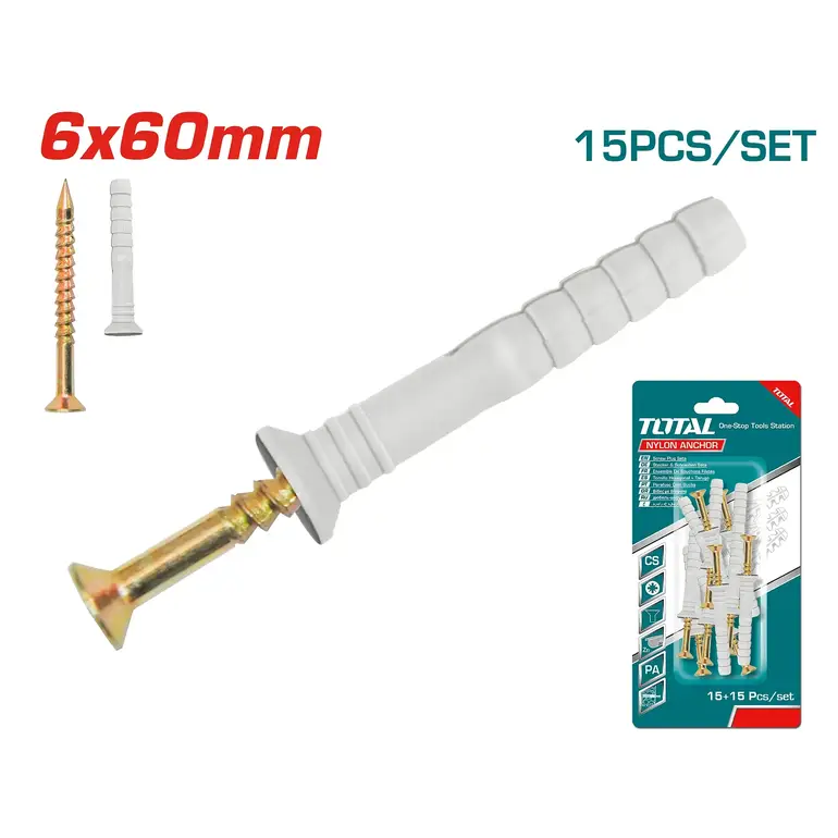 مجموعة مسامير على كرت 6x60mm 15PCS/SET    WJNAK3507012 توتال 