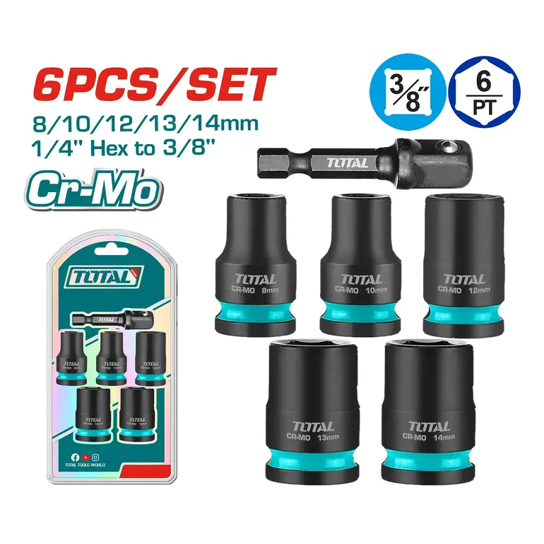 طقم حبوب قصير مع تحويلة 3/8" 6PCS/SET   