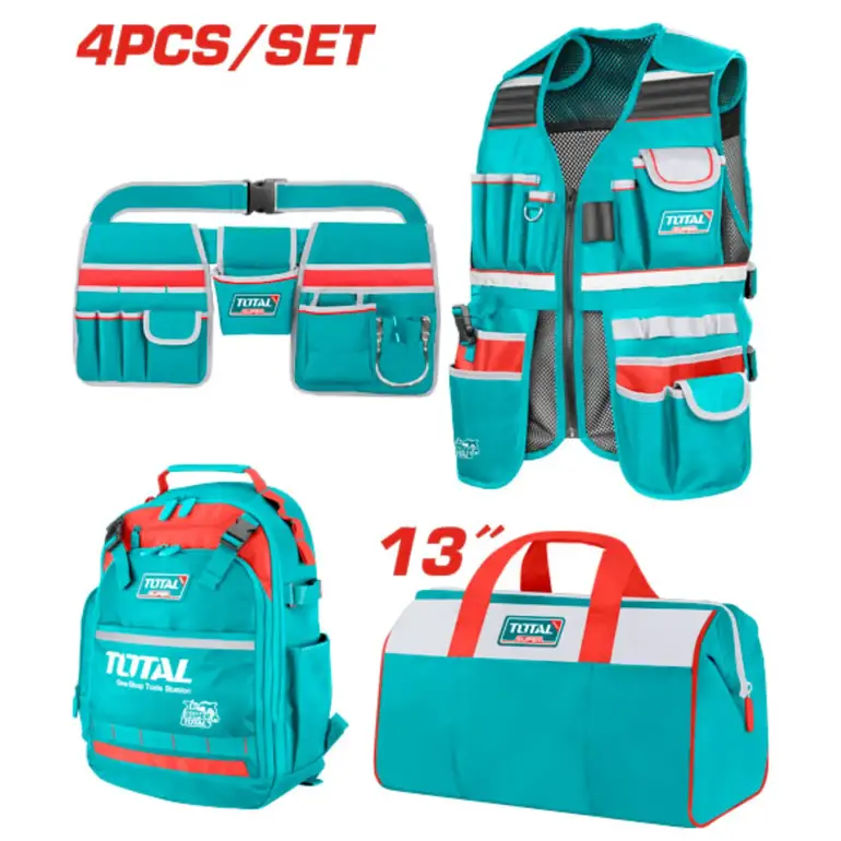 طقم حقيبة قماش وسترة عامل وجيب نجار  4PCS/SET    TOS230908 توتال 