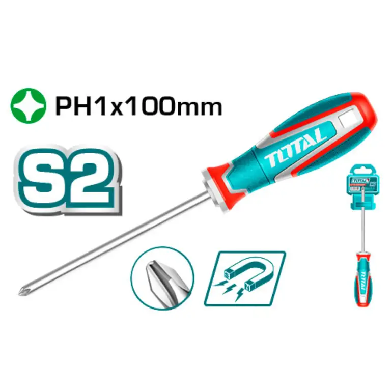 مفك براغي يد ربر نوع اول PH1X100mm  مصالب   TSDPH1100 توتال 