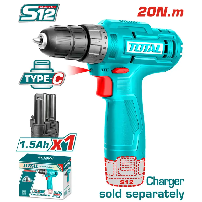 دريل بطارية 12V 20N.m بطارية واحدة بدون شاحن   TDLI12428 توتال 