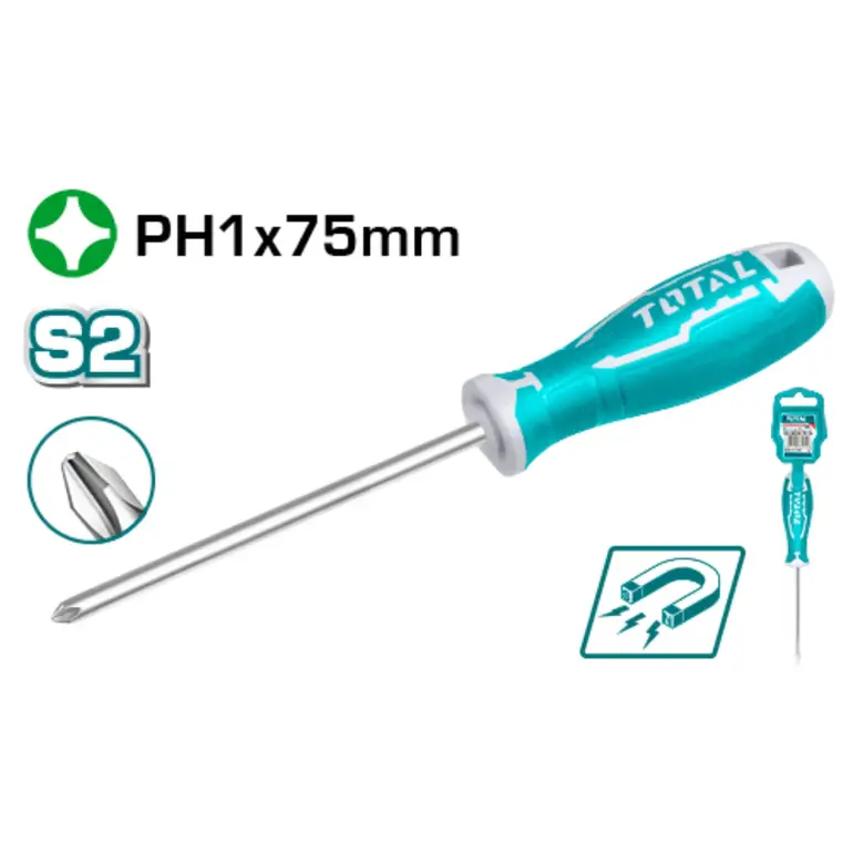 مفك براغي يد ربر PH1X75mm  مصالب   THT26PH1075 توتال 