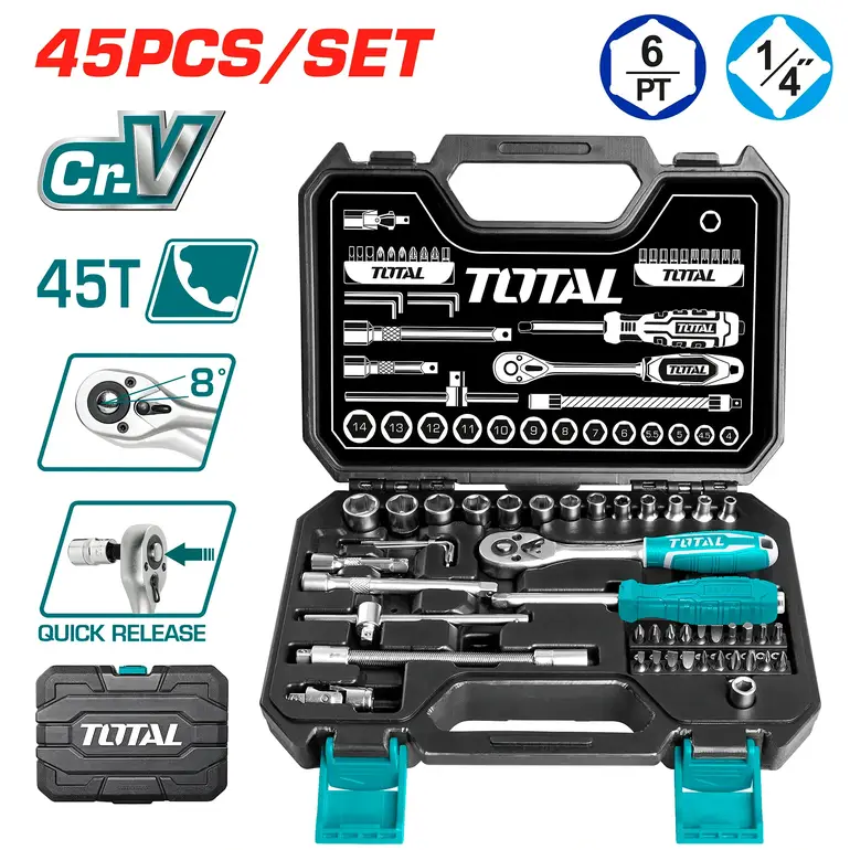 طقم حبوب شنطة بلاستيك 1/4" 45PCS/SET    THT141451 توتال 