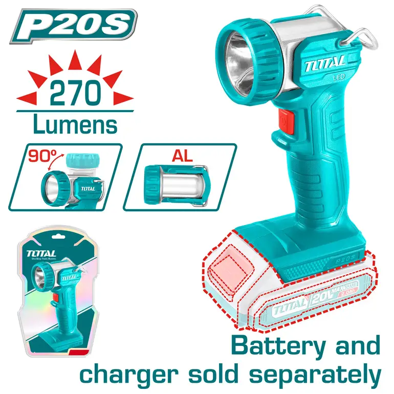 كشاف بطارية 20V 270Lumens بدون بطارية و شاحن  (المنتج يباع بدون بطارية وشاحن ) TWLI2038 توتال 