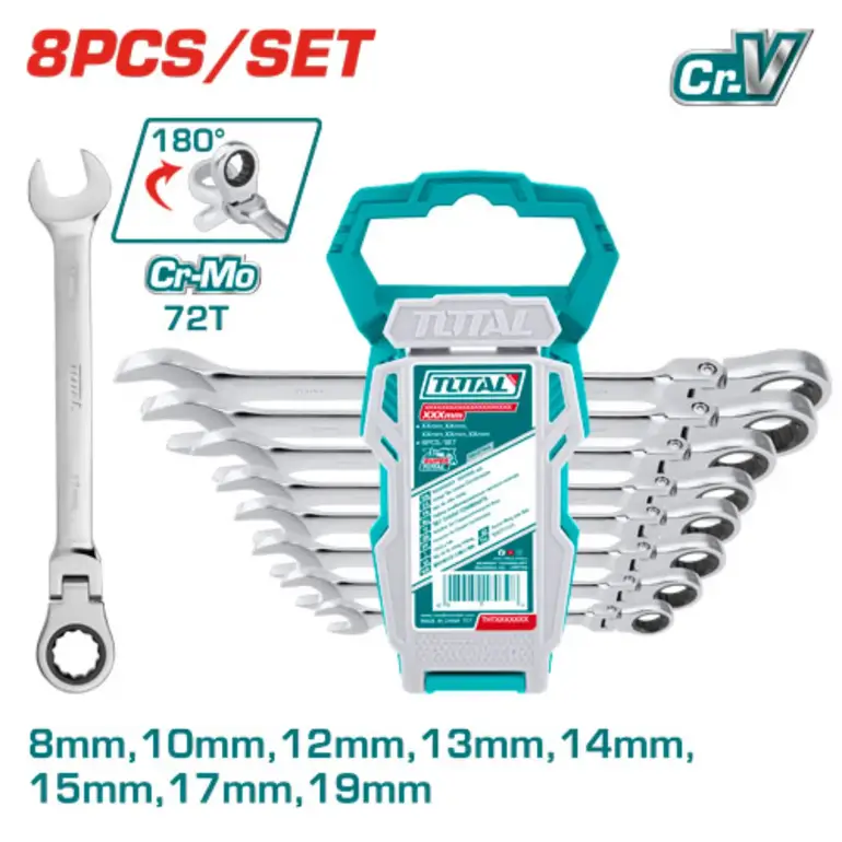 طقم مفتاح مشترك اتوماتيك راس متحرك  8PCS/SET    THT102RK586 توتال 