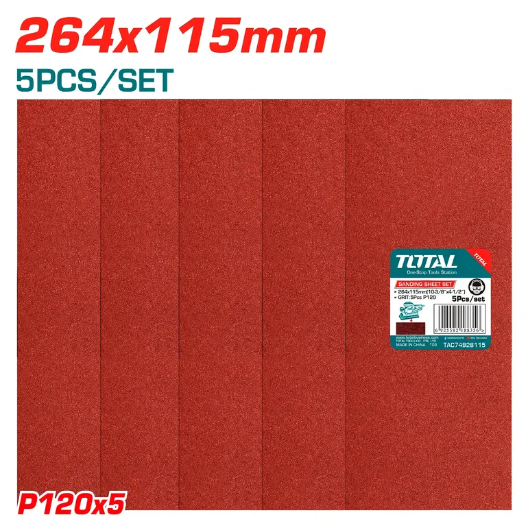 طقم ورق صنفرة 264X155mm 5PCS/SET P120X5   TAC74926115 توتال 
