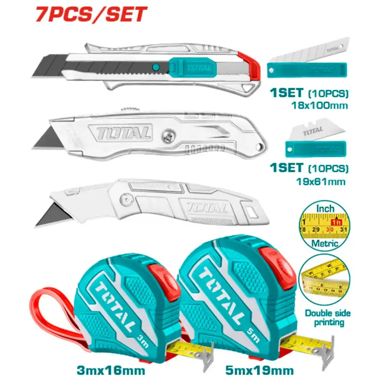 مجموعة مشارط مع امتار على كرت  7PCS/SET    TOS23036 توتال 