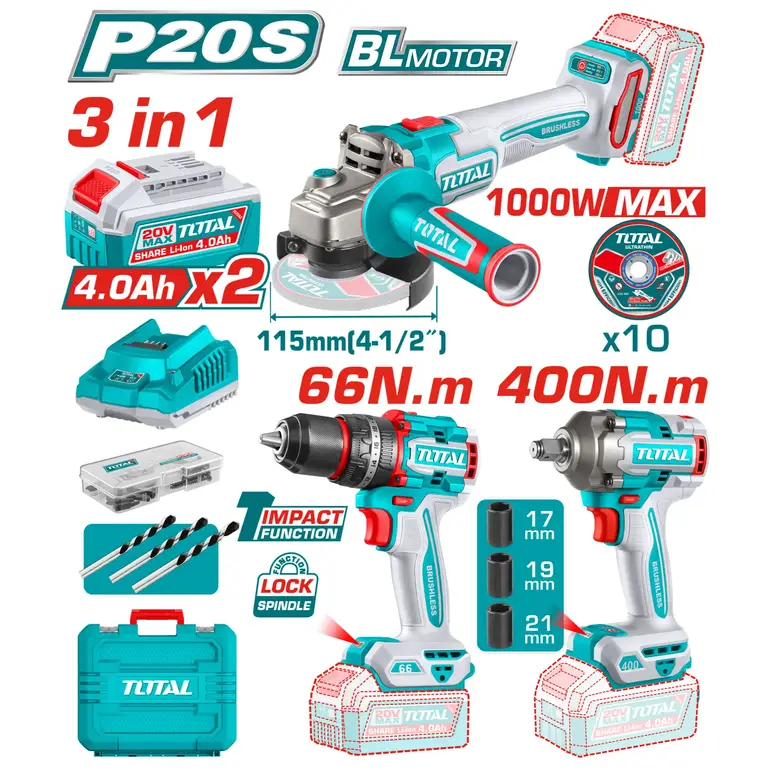 مجموعة عدة بطارية 20V 3-IN-1    TOSLI241291 توتال 