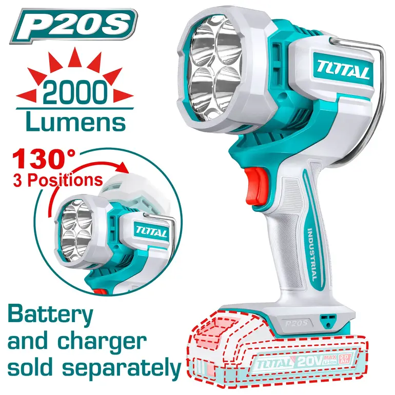 كشاف بطارية 20V 2000Lumens بدون بطارية و شاحن  (المنتج يباع بدون بطارية وشاحن ) TWLI2088 توتال 