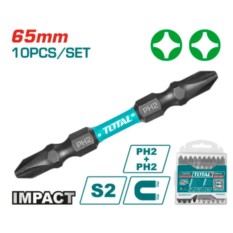 طقم لقمة راس مفك PH2+PH2  65mm 10PCS/SET اسود ++   TACIM16PH233 توتال 