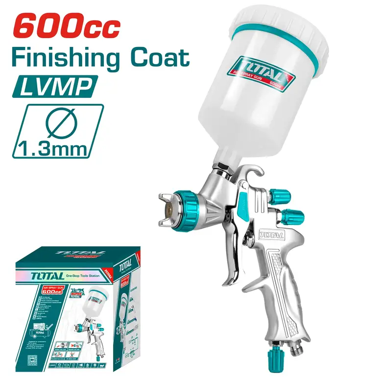 مسدس رش بويا على الهواء 600CC 1.3mm مقلوب كوب بلاستيك   TAT10605 توتال 