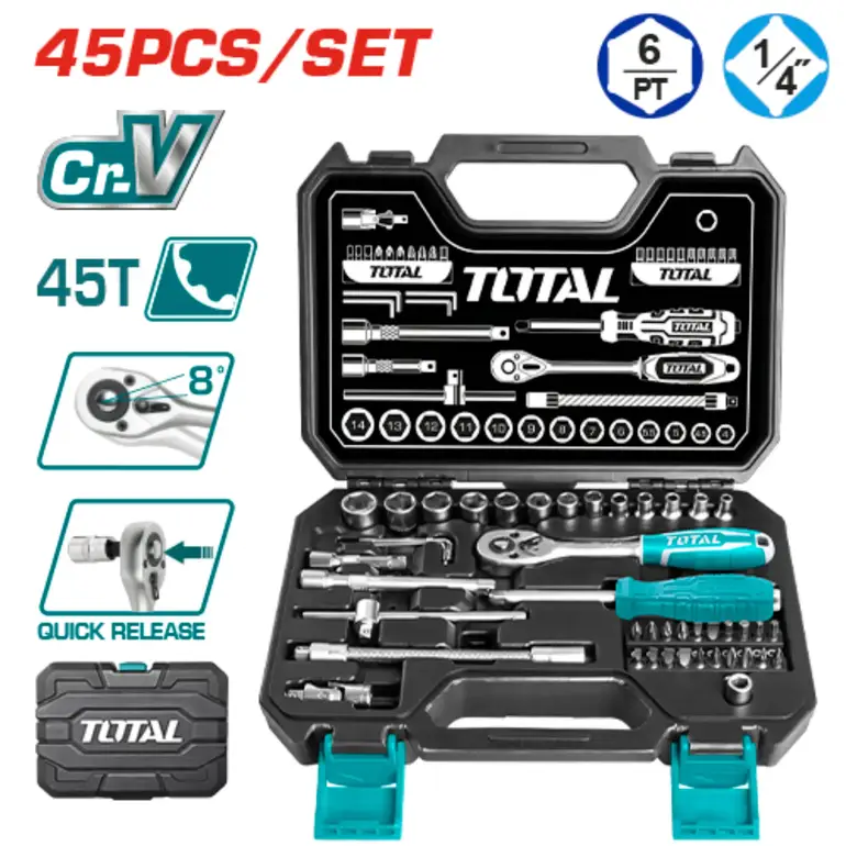 طقم حبوب شنطة بلاستيك 1/4" 45PCS/SET    THT141451 توتال 