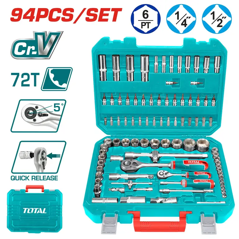 طقم حبوب شنطة بلاستيك 1/2"&amp;1/4" 94PCS/SET    THT421942 توتال 