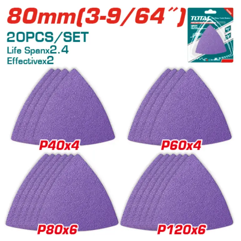 ورق صنفرة مثلث 80mm delta 20PCS/SET P40X4/P60X4/P80X6/P120X6   TAC78080202 توتال 